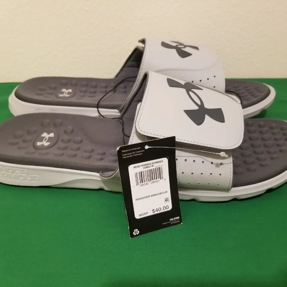 Under Armour Ignite Pro Slides Men Size 18 Black Gray Sandals Big & Tall NWT